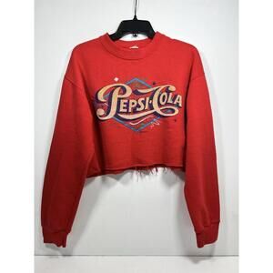 Vtg 1980s Pepsi Cola Apparel Red Logo Sweatshirt Cropped Sz S Cursive Retro